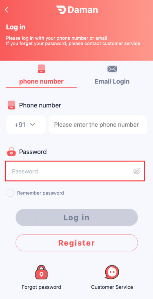 enter your Daman account password
