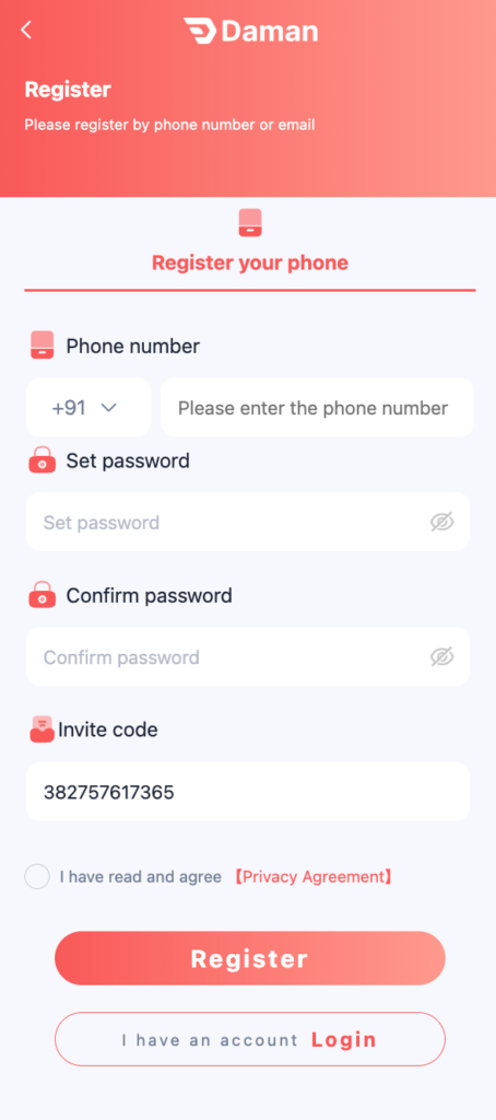 Daman Registration Page