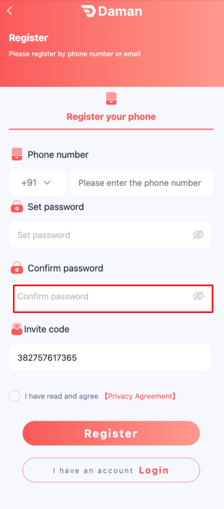 confirm your password